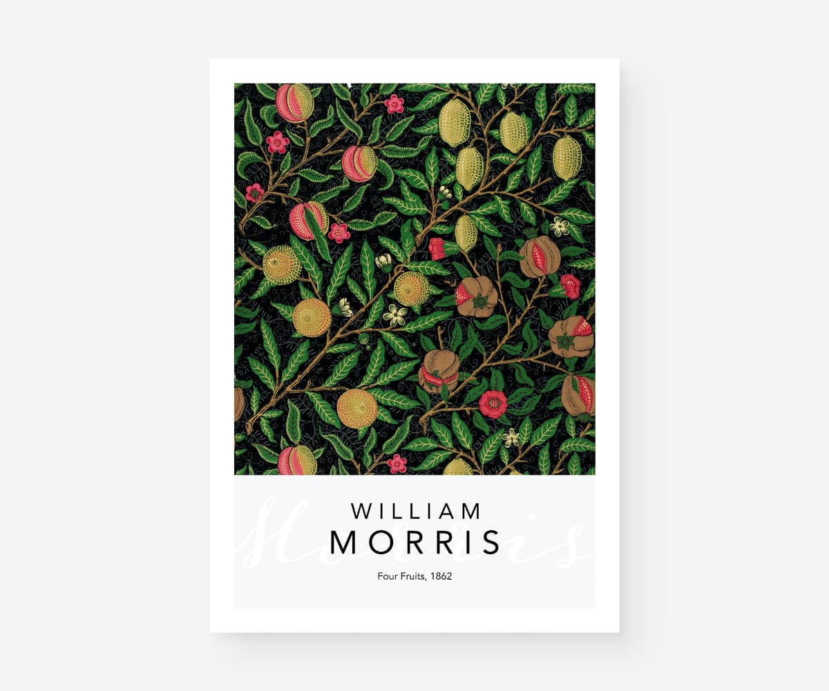 William Morris Wall Art Print, Four Fruits Pattern 1862, Dark Botanical Decor, Maximalist Wall Art, Arts and Crafts, Giclée Print