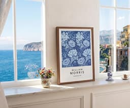 William Morris Poster: Patina Blue Floral Pattern Chrysanthemum, Wall Art Print for Living Room 3