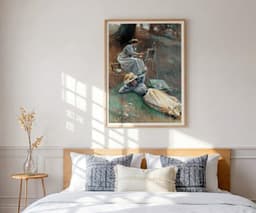 Unique Wall Art Print, Selma at full length by Alice Barber Stephens, Plein Air Painting, Artist Gift, Cottage Core Decor, Soft Blue 9