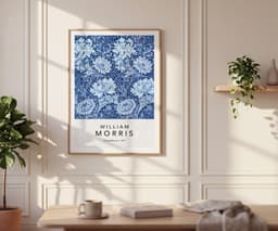 William Morris Poster: Patina Blue Floral Pattern Chrysanthemum, Wall Art Print for Living Room 6
