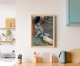 Unique Wall Art Print, Selma at full length by Alice Barber Stephens, Plein Air Painting, Artist Gift, Cottage Core Decor, Soft Blue 10