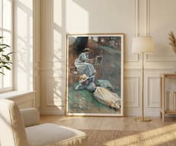 Unique Wall Art Print, Selma at full length by Alice Barber Stephens, Plein Air Painting, Artist Gift, Cottage Core Decor, Soft Blue 6