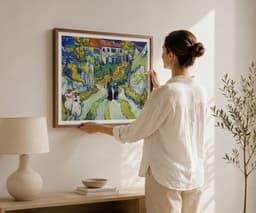 Van Gogh Wall Art Print, Stairway at Auvers 1890, Auvers-sur-Oise Village Scene, Landscape Green Painting, Living Room Decor 3