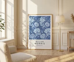 William Morris Poster: Patina Blue Floral Pattern Chrysanthemum, Wall Art Print for Living Room 4
