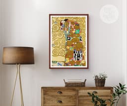 Fulfillment Art Print, Gustav Klimt Art Nouveau Poster, Gold Romantic Bedroom Decor (Giclée) 5