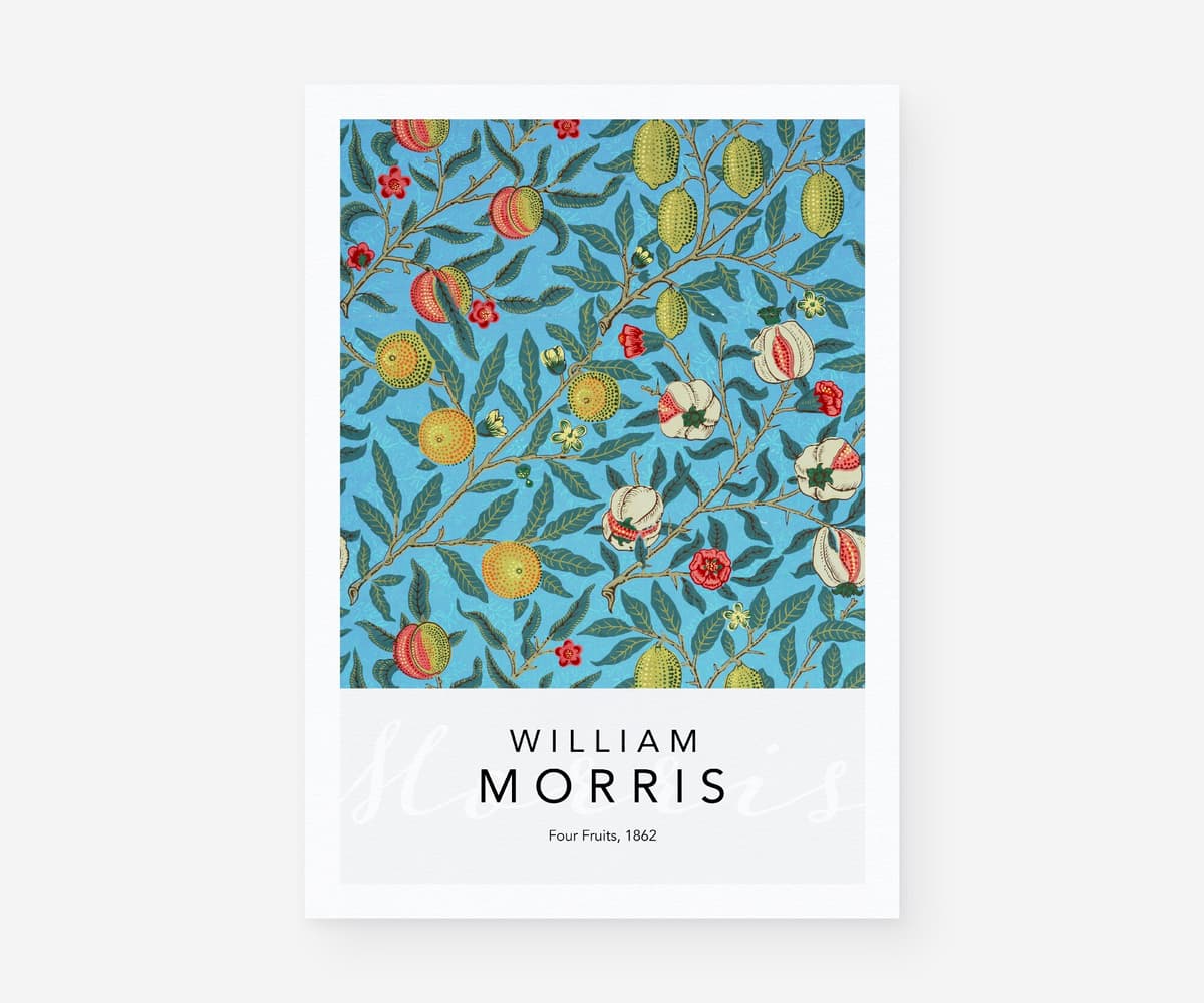 William Morris Wall Art Print, Four Fruits Blue Pattern 1862, Botanical Teal Decor, Arts and Crafts Floral Art, Giclée Fine Art Print