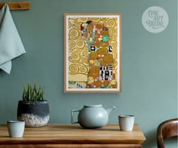 Fulfillment Art Print, Gustav Klimt Art Nouveau Poster, Gold Romantic Bedroom Decor (Giclée) 7
