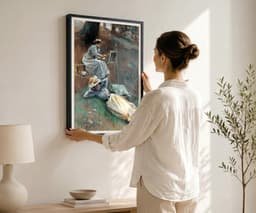 Unique Wall Art Print, Selma at full length by Alice Barber Stephens, Plein Air Painting, Artist Gift, Cottage Core Decor, Soft Blue 3