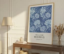 William Morris Poster: Patina Blue Floral Pattern Chrysanthemum, Wall Art Print for Living Room 7