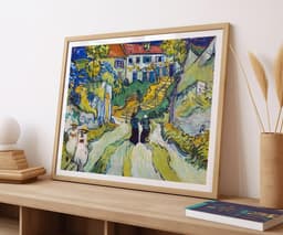 Van Gogh Wall Art Print, Stairway at Auvers 1890, Auvers-sur-Oise Village Scene, Landscape Green Painting, Living Room Decor 4