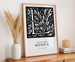 William Morris Letter L Wall Art Print, Botanical Typography, Monochrome Giclée Art 4