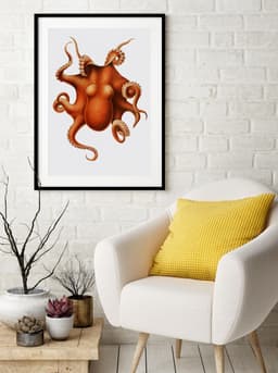Octopus Wall Art Print, Vintage Marine Illustration, Coastal Ocean Decor (Giclée) 2