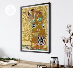 Fulfillment Art Print, Gustav Klimt Art Nouveau Poster, Gold Romantic Bedroom Decor (Giclée) 6