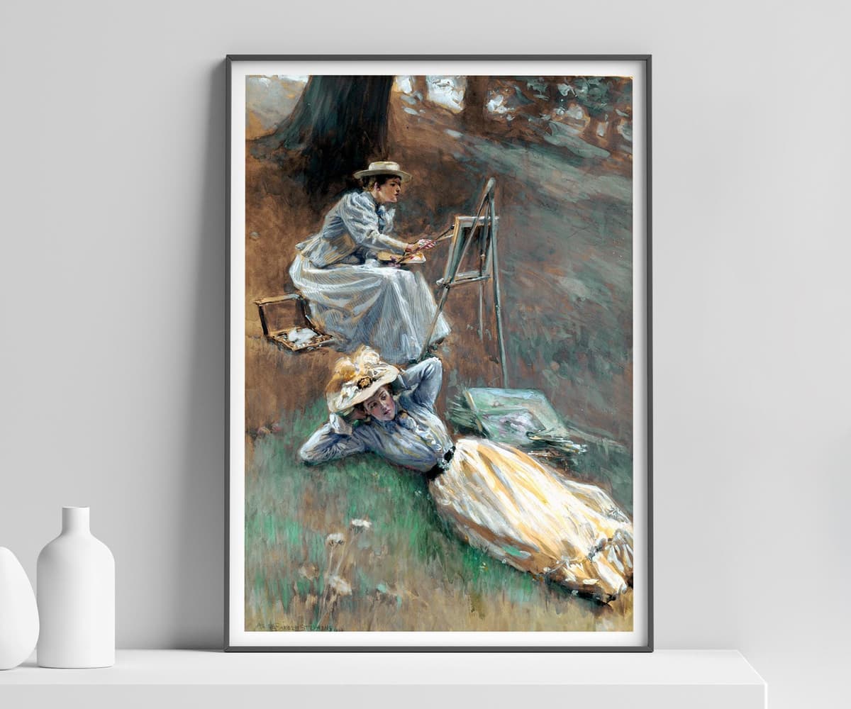Unique Wall Art Print, Selma at full length by Alice Barber Stephens, Plein Air Painting, Artist Gift, Cottage Core Decor, Soft Blue