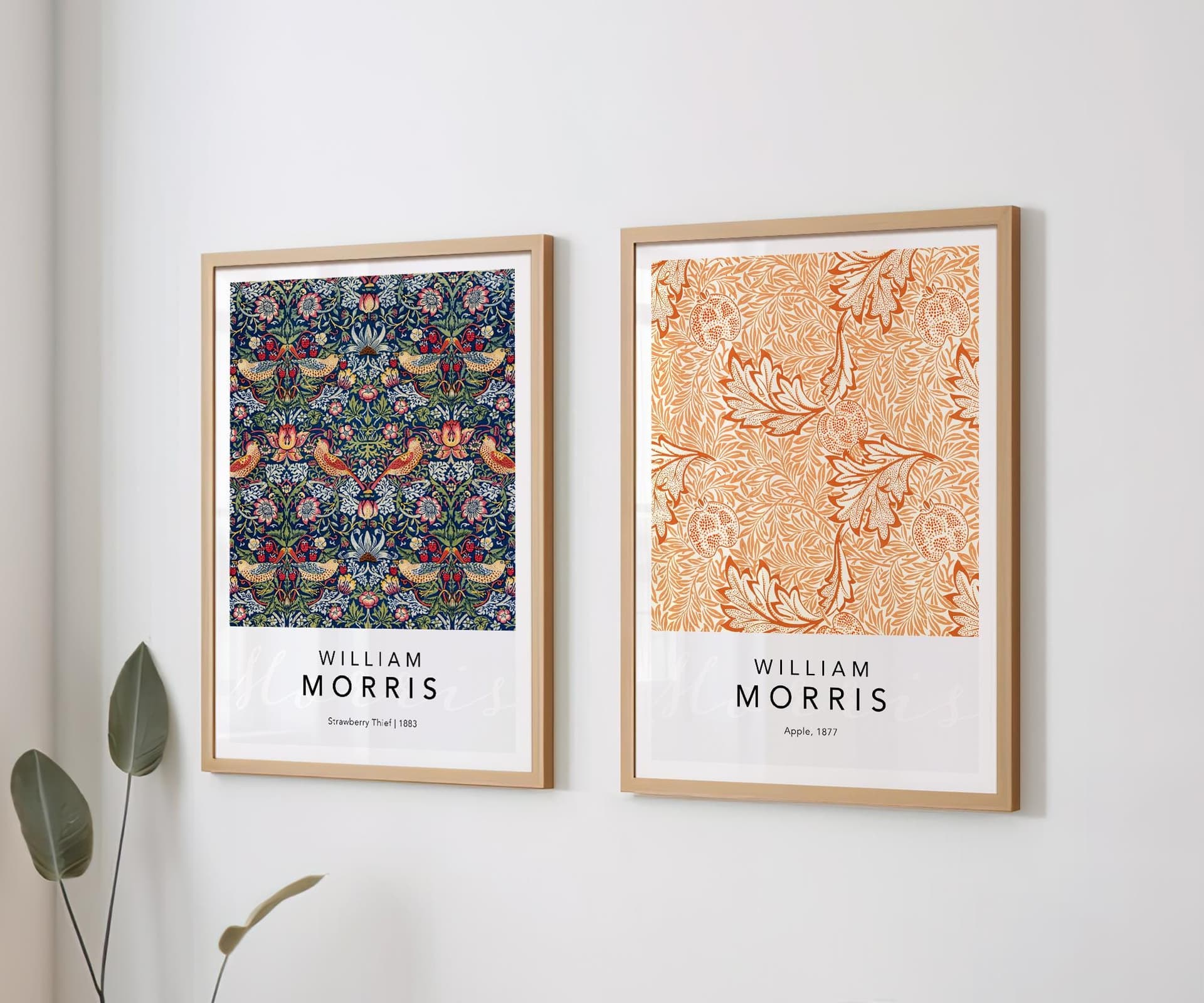 William Morris Set of 2 Prints, Strawberry Thief and Apple, Arts and Crafts Gallery Wall, Botanical Wall Art, Above Bed Decor