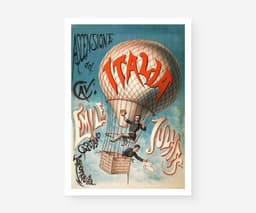 Hot Air Balloon Wall Art Print, Ascensione del Cave Emile Julhes 1880, Vintage Aviation Poster, Steampunk Decor, Giclée Fine Art Print 1