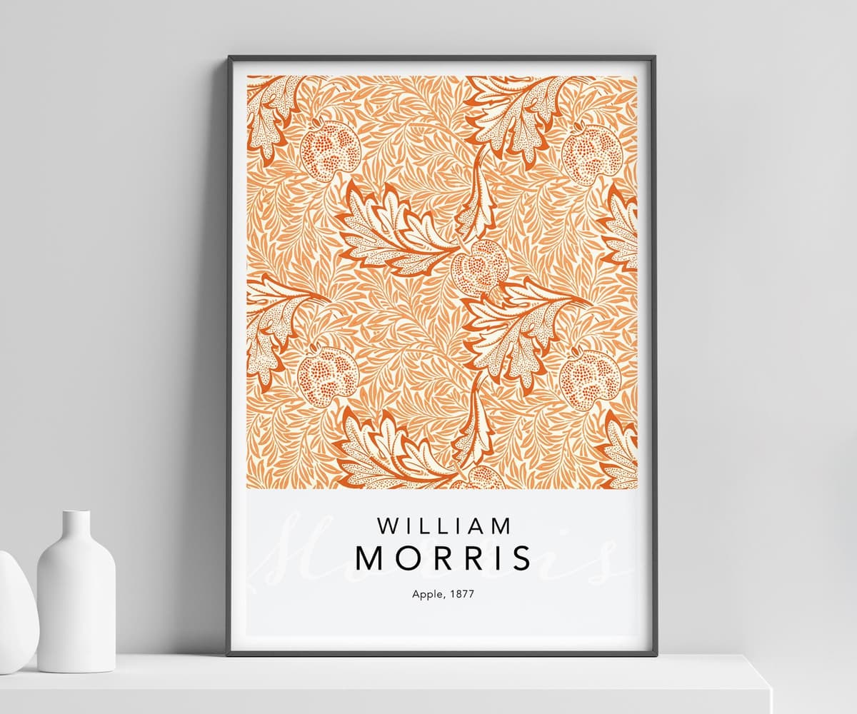 William Morris Wall Art Print, Botanical Apple Pattern 1877, Terracotta Decor, Cottagecore Farmhouse Orange Theme, Giclée Print