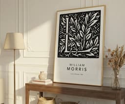 William Morris Letter L Wall Art Print, Botanical Typography, Monochrome Giclée Art 3
