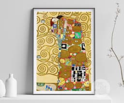 Fulfillment Art Print, Gustav Klimt Art Nouveau Poster, Gold Romantic Bedroom Decor (Giclée) 4
