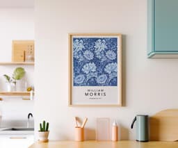 William Morris Poster: Patina Blue Floral Pattern Chrysanthemum, Wall Art Print for Living Room 8