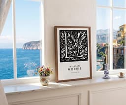 William Morris Letter L Wall Art Print, Botanical Typography, Monochrome Giclée Art 8