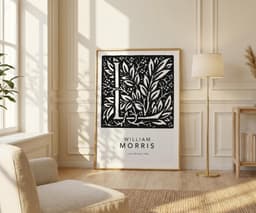 William Morris Letter L Wall Art Print, Botanical Typography, Monochrome Giclée Art 6