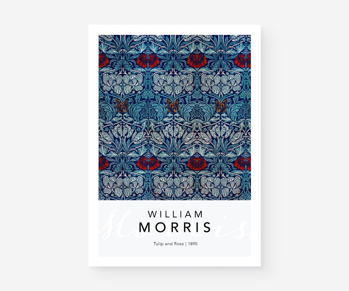 William Morris Wall Art Print, Tulip and Rose Pattern, Arts and Crafts Floral Decor, Vintage Botanical Art, Maximalist Decor, Giclée Print