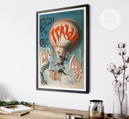 Hot Air Balloon Wall Art Print, Ascensione del Cave Emile Julhes 1880, Vintage Aviation Poster, Steampunk Decor, Giclée Fine Art Print 8