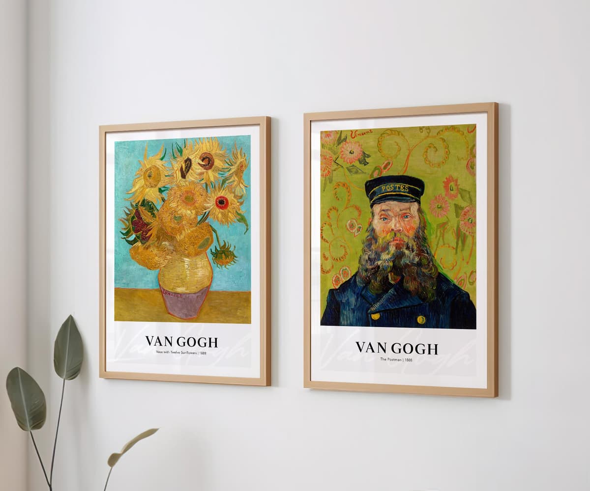 Van Gogh Set of 2 Prints, Sunflowers and The Postman, Post-Impressionist Wall Art, Gallery Wall Set, Living Room Decor, Giclée Print