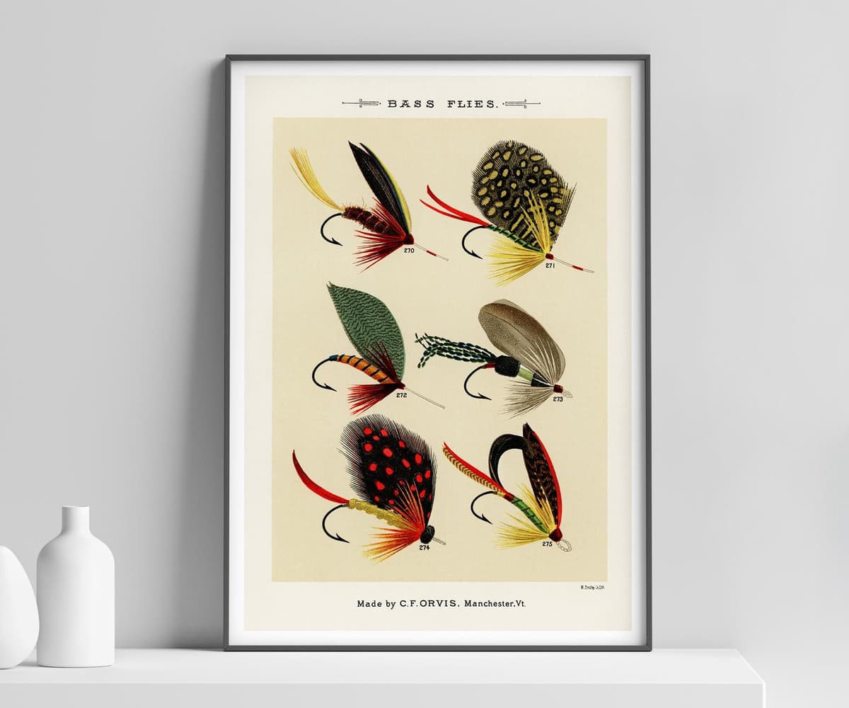 Bass Flies Wall Art Print, Mary Orvis Marbury, Vintage Sports Decor, Home Office Fine Art Print, Classic Giclée Art