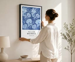 William Morris Poster: Patina Blue Floral Pattern Chrysanthemum, Wall Art Print for Living Room 2