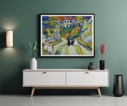 Van Gogh Wall Art Print, Stairway at Auvers 1890, Auvers-sur-Oise Village Scene, Landscape Green Painting, Living Room Decor 5