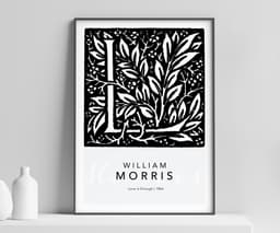 William Morris Letter L Wall Art Print, Botanical Typography, Monochrome Giclée Art 1