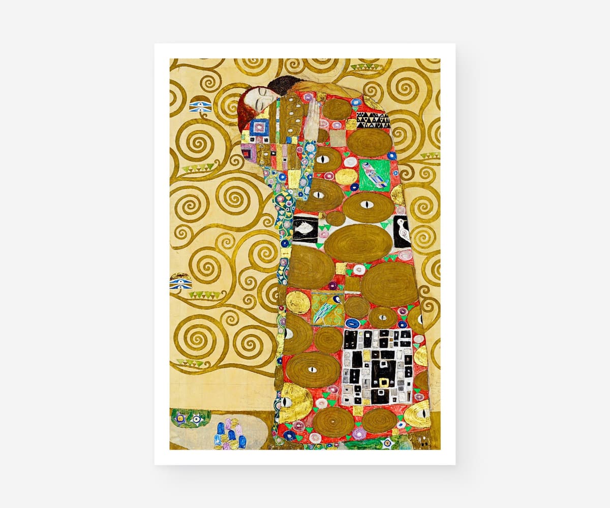 Fulfillment Art Print, Gustav Klimt Art Nouveau Poster, Gold Romantic Bedroom Decor (Giclée)