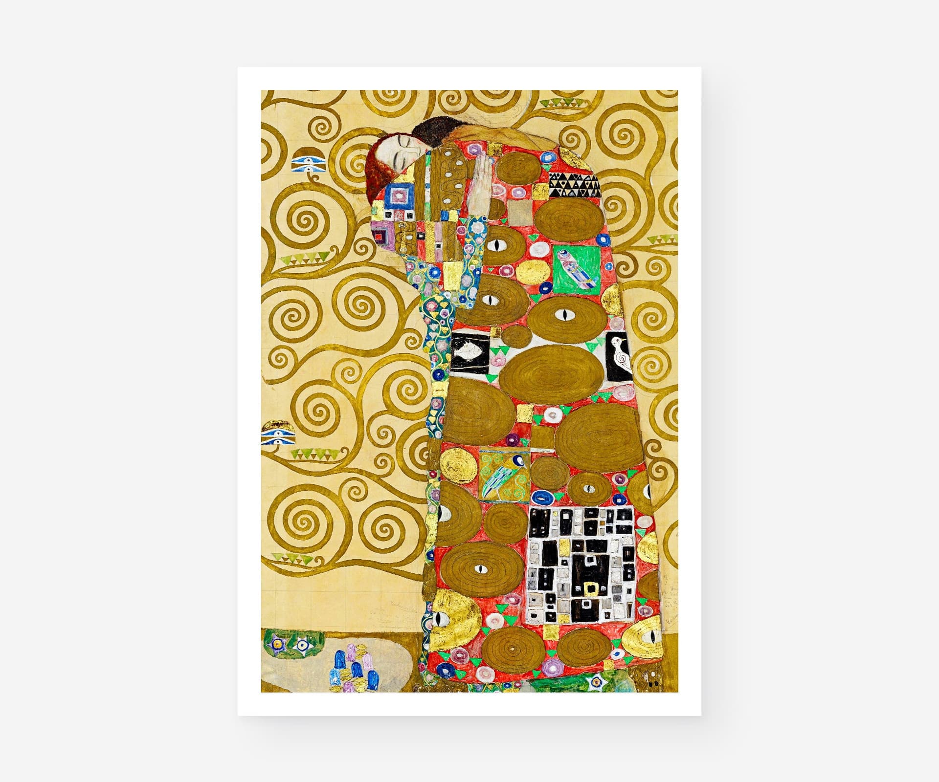 Fulfillment Art Print, Gustav Klimt Art Nouveau Poster, Gold Romantic Bedroom Decor (Giclée)