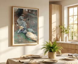 Unique Wall Art Print, Selma at full length by Alice Barber Stephens, Plein Air Painting, Artist Gift, Cottage Core Decor, Soft Blue 7