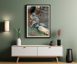 Unique Wall Art Print, Selma at full length by Alice Barber Stephens, Plein Air Painting, Artist Gift, Cottage Core Decor, Soft Blue 5