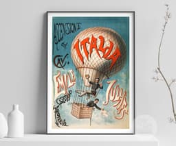 Hot Air Balloon Wall Art Print, Ascensione del Cave Emile Julhes 1880, Vintage Aviation Poster, Steampunk Decor, Giclée Fine Art Print 3