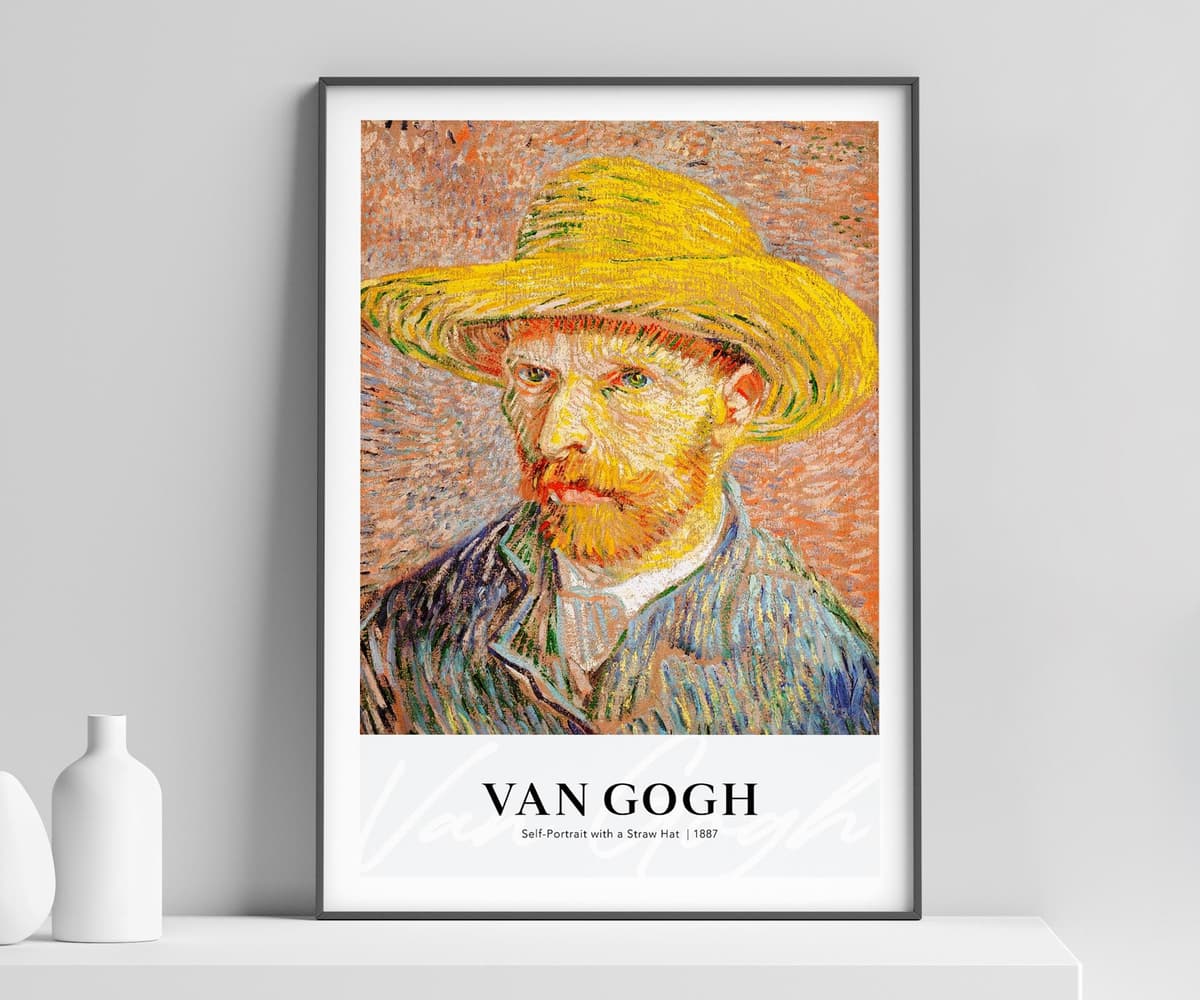 Van Gogh Wall Art Print, Self-Portrait with Straw Hat 1887, Post-Impressionist Portrait Decor, Iconic Fine Art, Giclée Fine Art Print