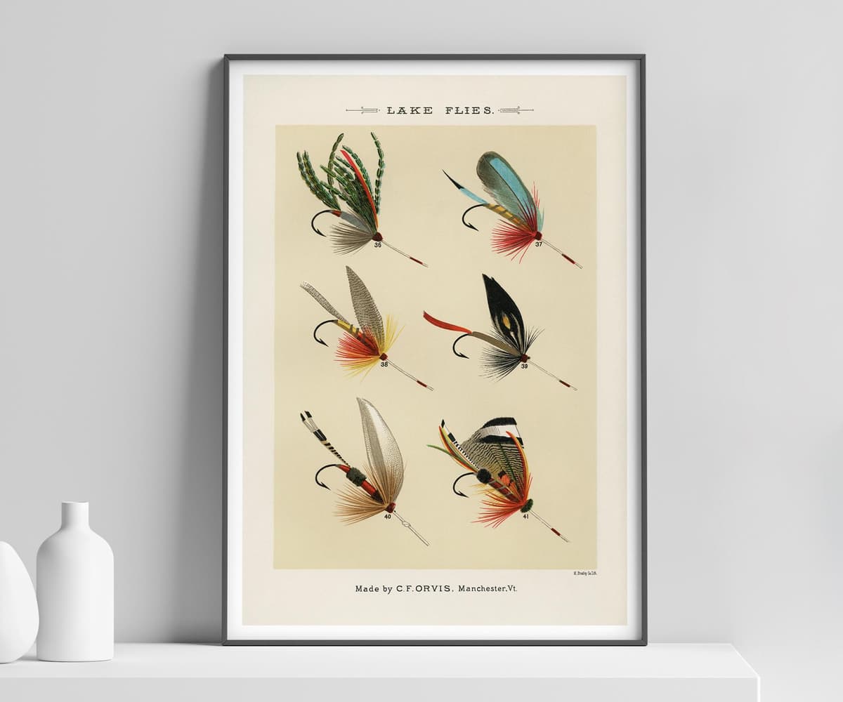 Fishing Fly Art Print, Lake Flies Mary Orvis Marbury 1892, Vintage Angling Wall Art, Study Decor, Sporting Gift, Giclée Fine Art Print