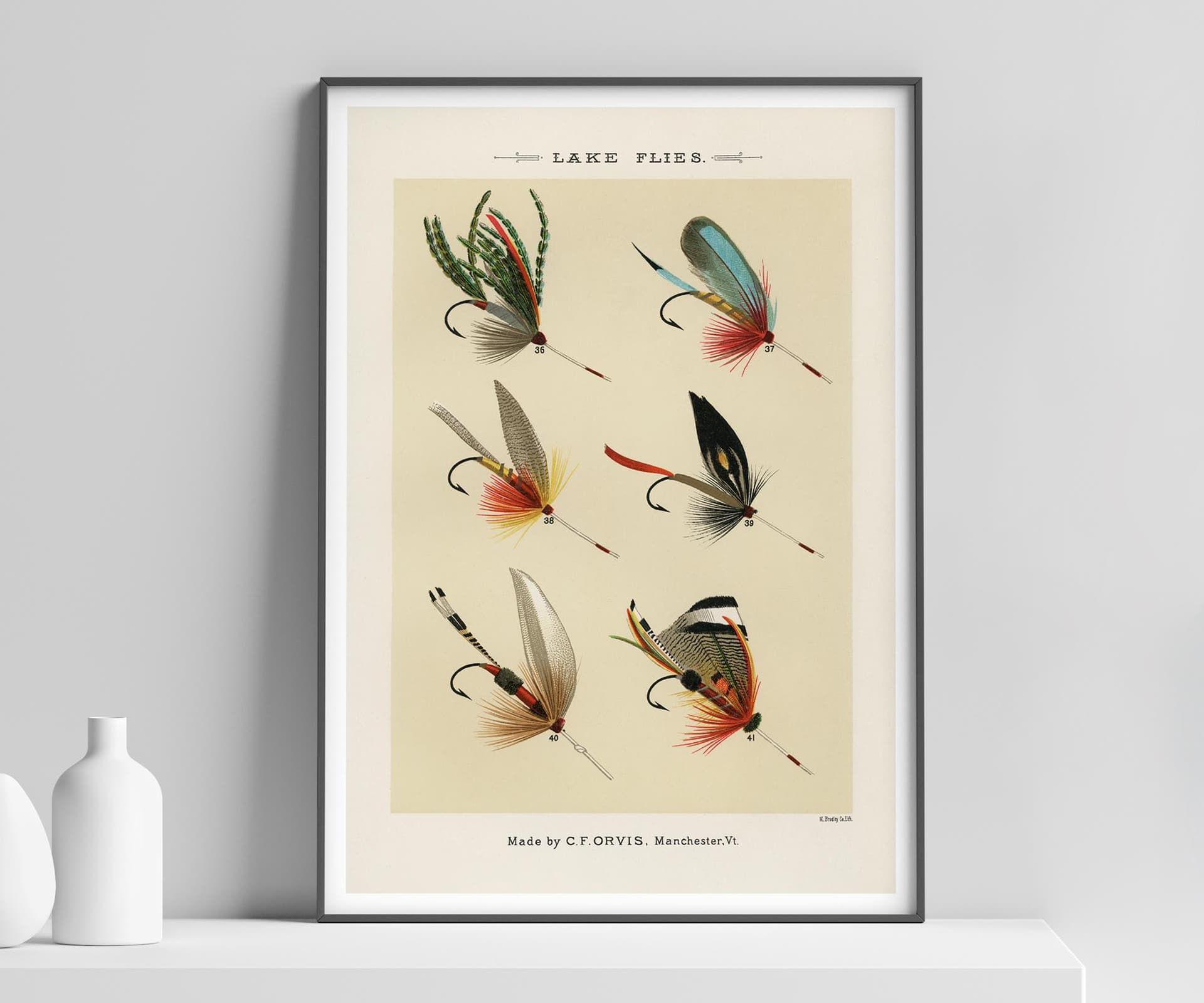 Fishing Fly Art Print, Lake Flies Mary Orvis Marbury 1892, Vintage Angling Wall Art, Study Decor, Sporting Gift, Giclée Fine Art Print